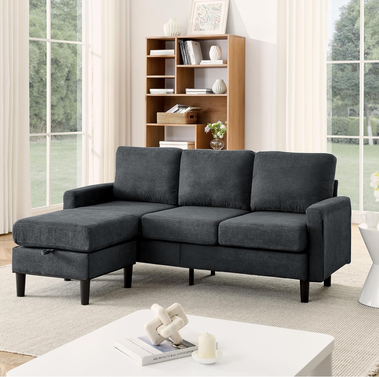 Convertible Sectional Sofa, L Shaped Couch with Storage Reversible Ottoman Bench