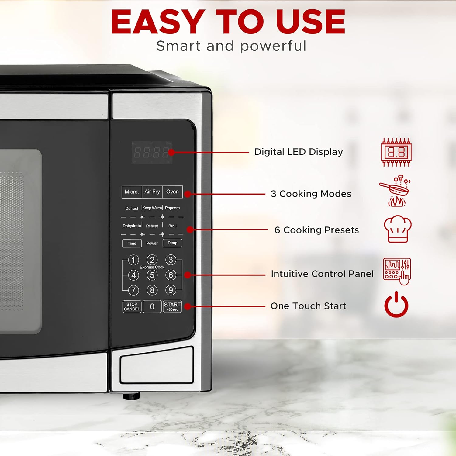 Lumme Microwave Air fryer Dehydrator Oven Toaster Combo Multifunction 4 in 1 Countertop Microwave 30L Stainless Steel 3 Accessories Included Large