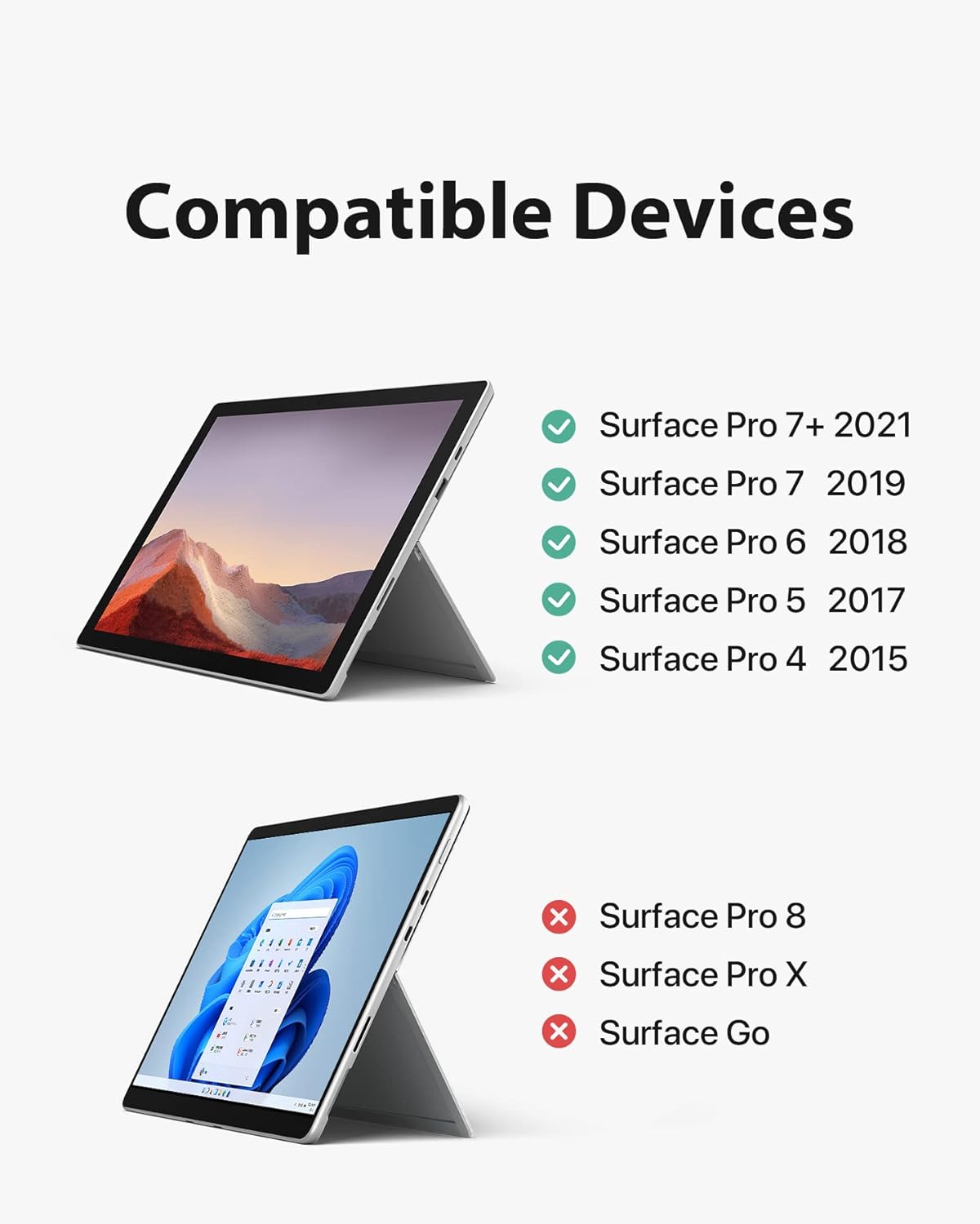 Inateck Surface Pro 7 Keyboard, Bluetooth 5.0, 7-Color Backlight, Compatible with Surface Pro 7/7+/6/5/4, KB02026 Gray Pack of 2