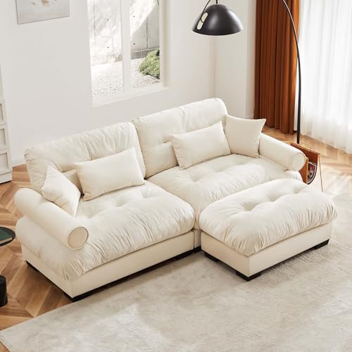 130" Modular Sectional Sofa,Velvet Upholstered Couches for Living Room,3 Seater Green Sofa Couch with Movable Ottoman