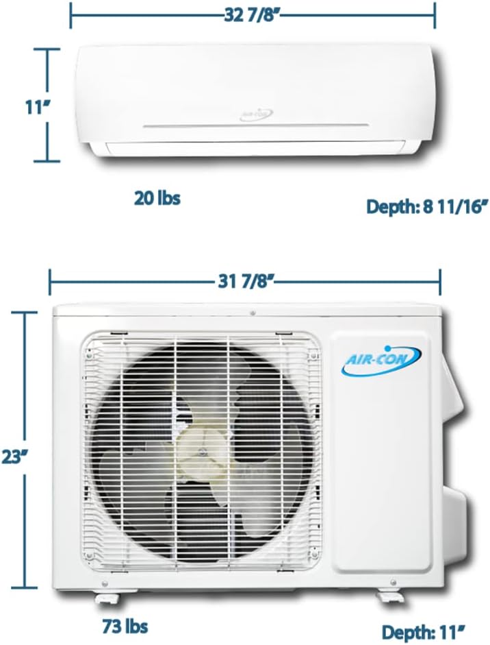 Air-Con Blue Series 3 Ductless Mini Split Air Conditioner Inverter Heat Pump Complete Unit with 15 ft Kit (12,000 BTU)
