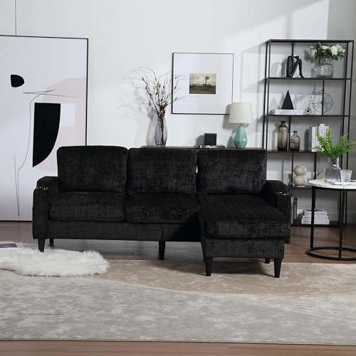 77'' Convertible Sectional Sofa Couch, L Shaped Couch 3 Seat Sofa Sectional with Reversible Storage Ottoman Bench & Cup Holder