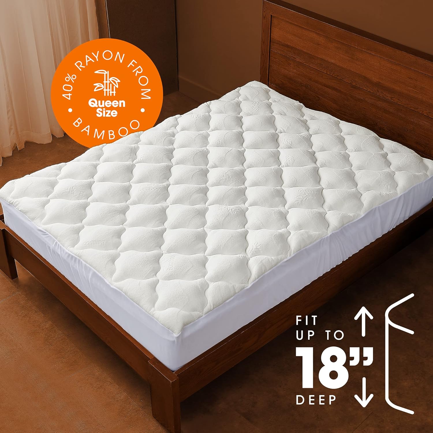 Cheer Collection Soft and Plush Bamboo Fitted Mattress Topper - California King - Plush Eco Friendly Protector Cover for Bedding