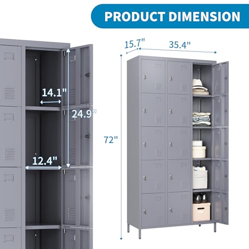 3 Doors Lockers for Employees, Steel Storage Lockers Lockable, Metal Locker Storage Cabinet for Home Office School Gym, Require Assembly (Grey)