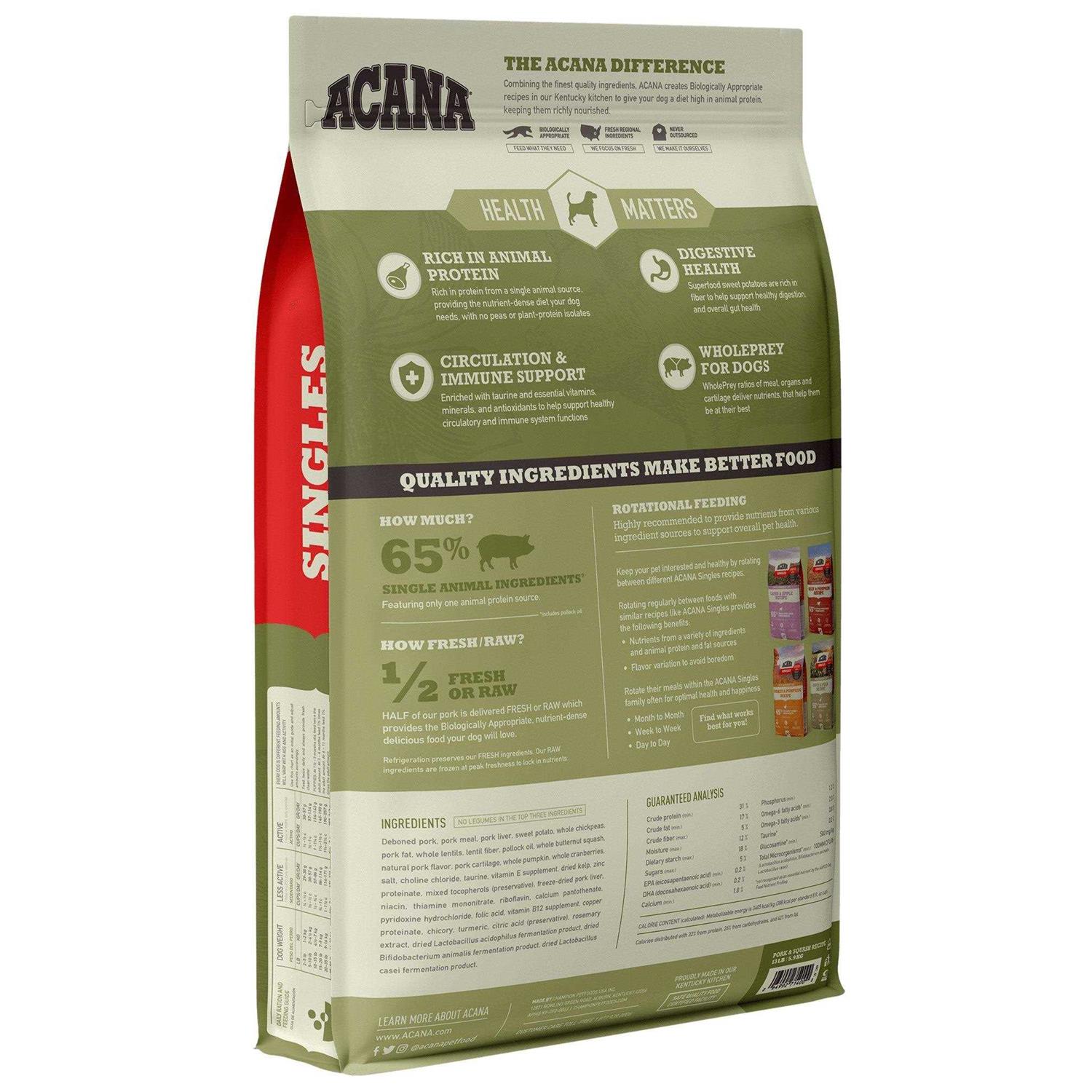 ACANA Singles Limited Ingredient Diet Pork &amp; Squash Recipe Grain-Free Dry Dog Food, 22.5-lb bag - Pet Supplies online store