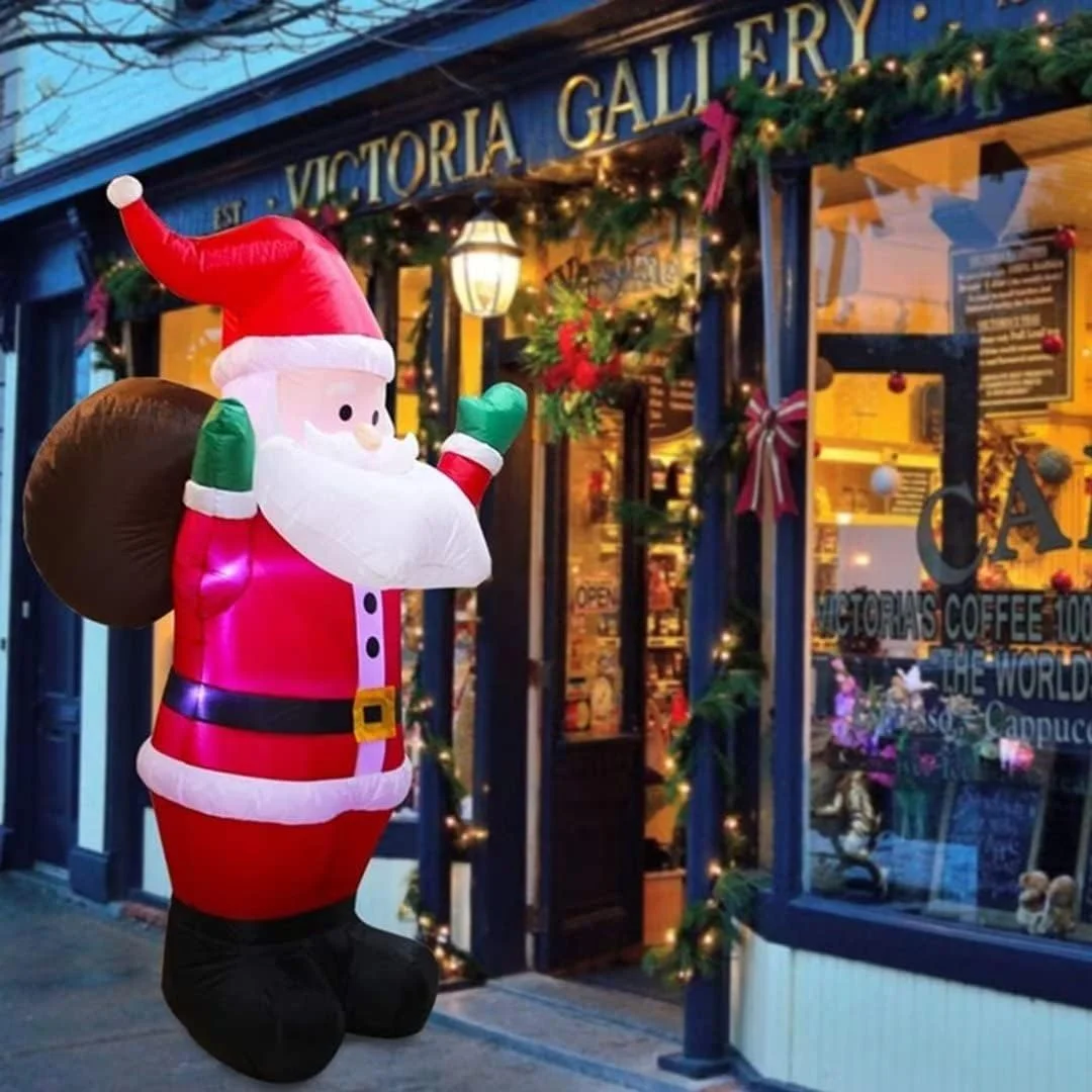 6Ft Christmas Inflatable Santa Claus with Gift Bag, LED Lights, Indoor/Outdoor Xmas Decoration, Yard Lawn Garden Xmas Party Prop Decor