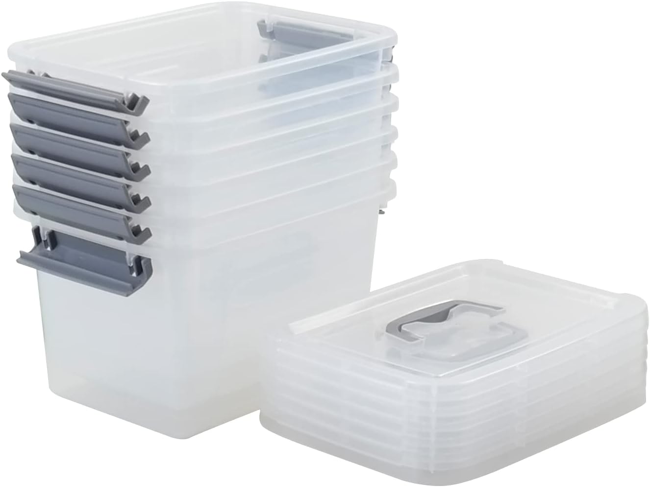 CadineUS 6 pack 5 Liter Clear Plastic Storage Bin, Plastic Boxes with Lids Pack of 2