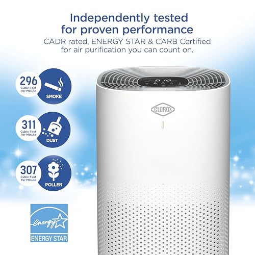 Clorox Air Purifiers for Home, True HEPA Filter, XL Rooms up to 2,220 sq ft, Removes 99.9% of Mold, Viruses, Wildfire Smoke, Allergens, Pet Allergies