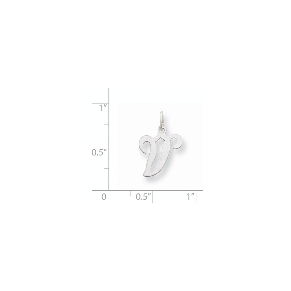 14k White Gold Solid Laser cut Polished Fancy Letter Name Personalized Monogram Initial V Charm Pendant Necklace Jewelry