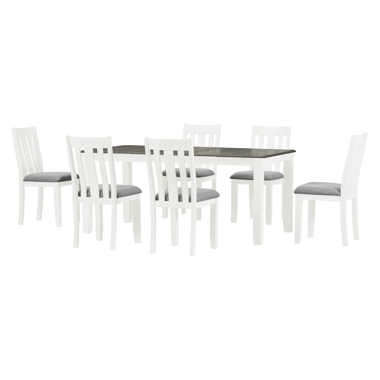 Churanty Dining Table Set for 6 Farmhouse Extendable Rectangular Table and 6 Upholstered Chairs,Antique Brown+White - Curated Treasures Market