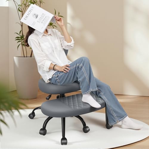 Ergonomic Cross Legged Office Chair with Wheels - Adjustable Height for Meditation, ADHD Desk & Yoga - Wide Criss Cross Design with Lumbar Support