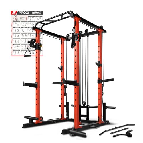RitFit Multi-Function Squat Rack Power Cage PPC03 with Cable Crossover System, 1000LBS Capacity Power Rack and Packages with Optional Weight Bench