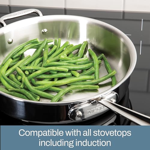 All-Clad D5 5-Ply Brushed Stainless Steel Fry Pan With Lid, 14 Inch, Compatible With Any Stovetop Including Induction, Oven Broiler Safe 600F