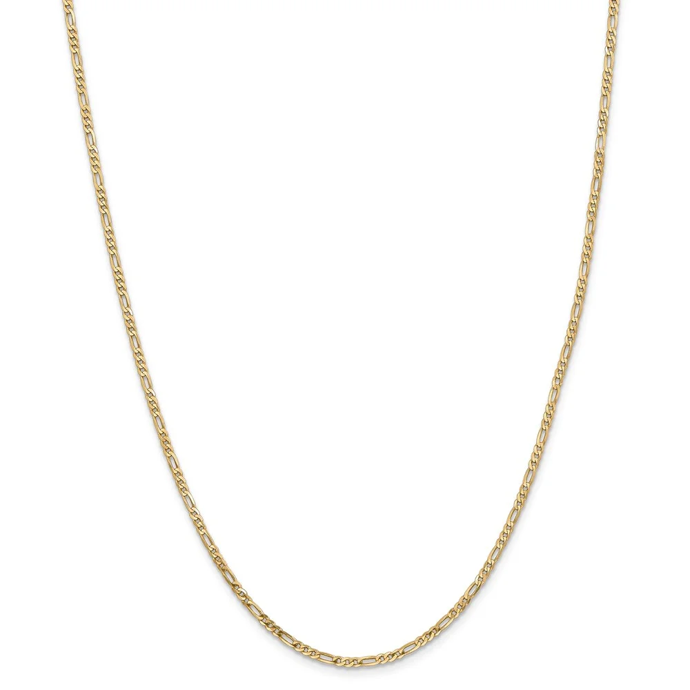 Real 14kt Yellow Gold 2.25mm Flat Figaro Chain; 22 inch; Lobster Clasp; for Adults and Teens; for Women and Men