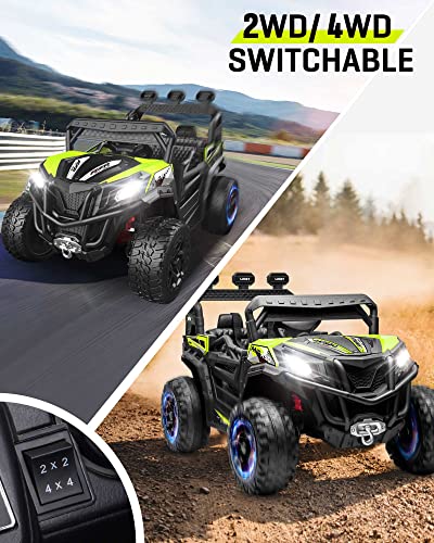 ANPABO 24V 4X4 Ride on Car Truck w/Remote Control, 4WD/2WD Switchable Kids UTV, 19" Spacious Seat, 4 Shock Absorbers, Soft Start, Music Player