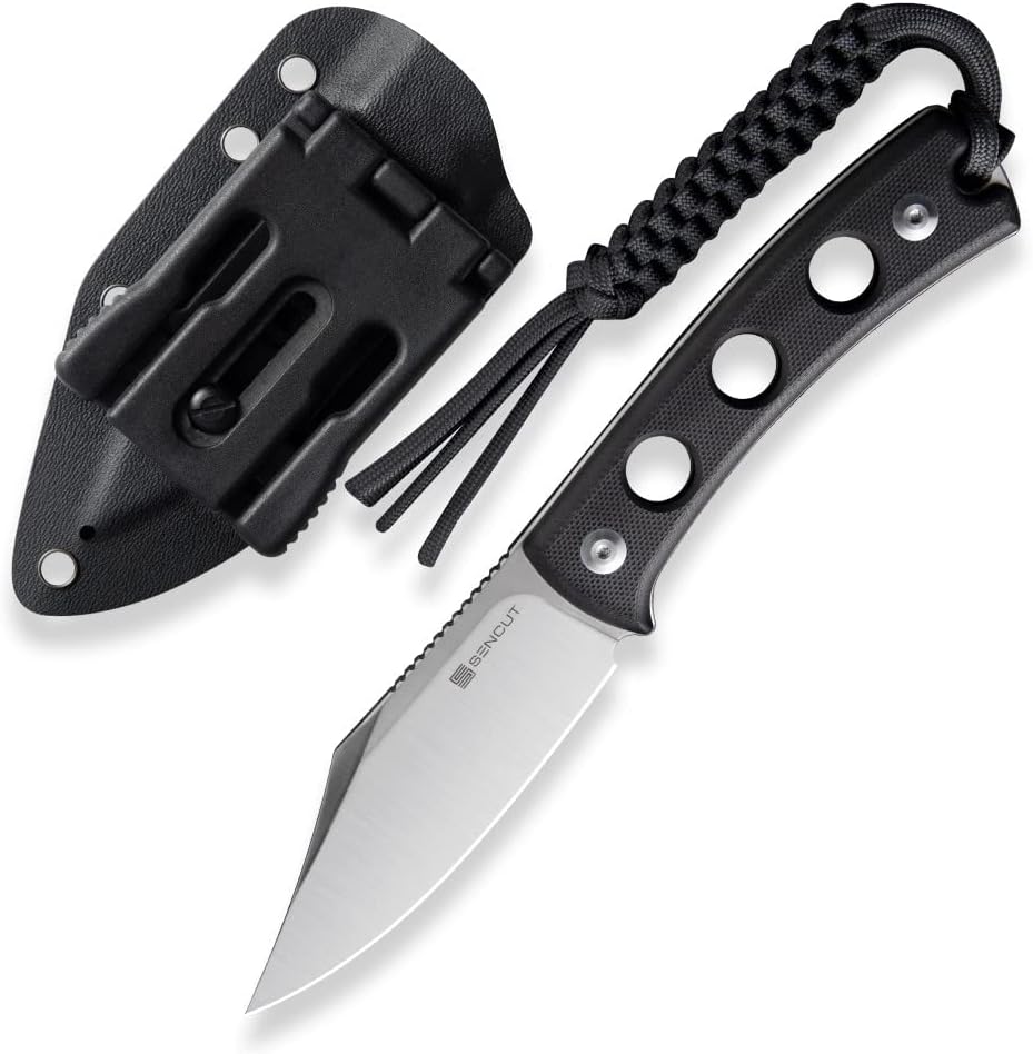 SENCUT Waxahachie Fixed Blade Knife , Full Tang Clip Point Satin 9Cr18MoV Blade with G10 Handle , Kydex Sheath, Waist T-clip for EDC Survival&nbsp