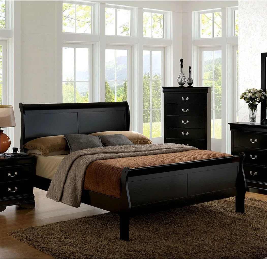 Docooler Eastern King Size Bed Black Louis Phillipe Solidwood 1pc Bed Bedroom Sleigh Bed