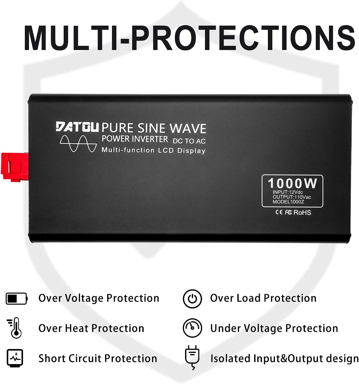 DATOUBOSS 3000W Power Inverter 6000W Peak Pure Sine Wave Inverter 12V DC to 110V AC with Dual AC Outlets & LED Display Car Converter(3000W 12-110V)