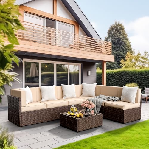 Pamapic Patio Furniture Set, 7 Pieces Modular Outdoor Sectional,Wicker Patio Sectional Sofa Conversation Set