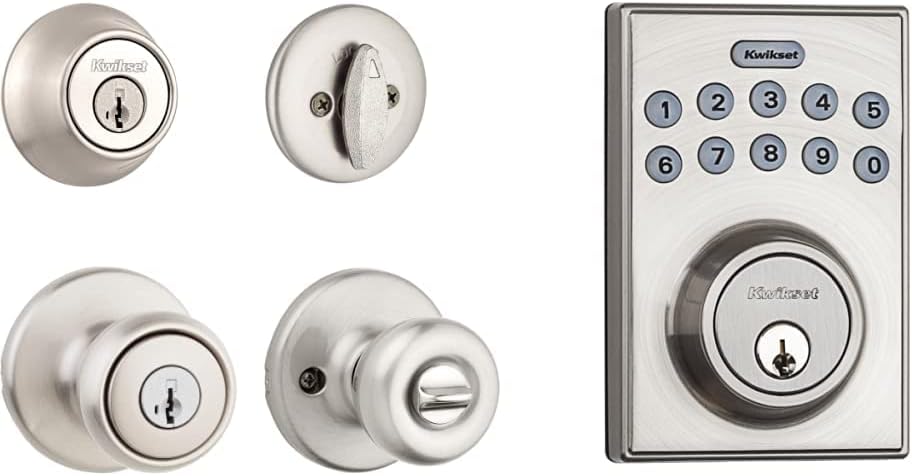 Kwikset 96900-381 690T 15 SMT BBPKG Satin Nickel Tylo Entry Combo Set & Kwikset Contemporary Electronic Keypad Single Cylinder Deadbolt with 1-Touch