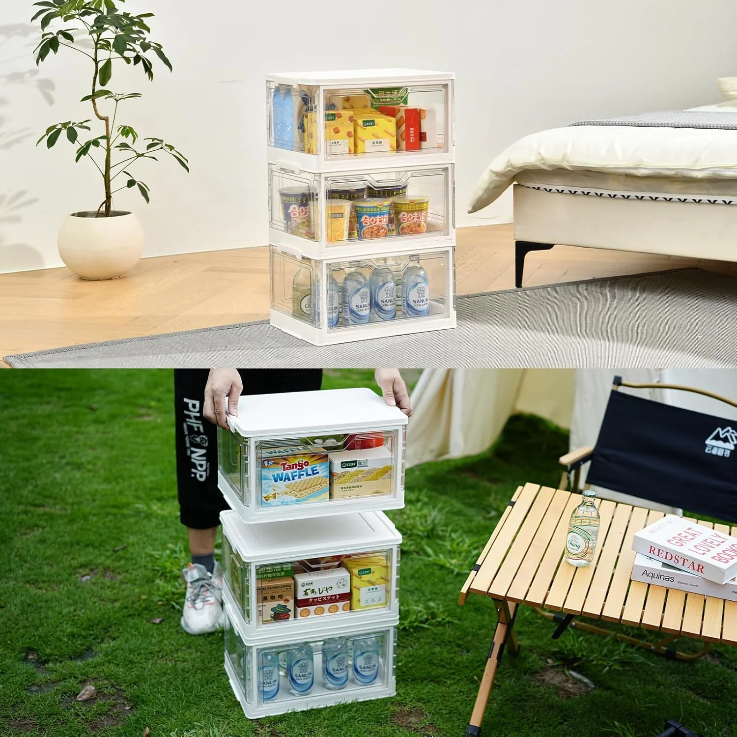 6 Pack Closet Organizers and Storage,Clear Stackable Plastic Storage Bins with Lids Magnetic Doors,Clothes Organizers and Storage