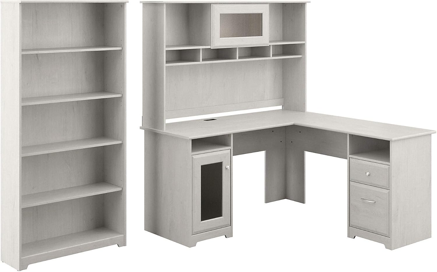 Bush Furniture Cabot L Shaped Desk with Hutch and 5 Shelf Bookcase