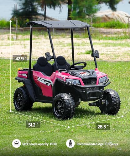 ELEMARA 24V Ride on Toy for Big Kid,Ride on Car 2 Seater w/Sun Shade,Dump Bed & Shovel,4.5MPH,4WD Electric Car for Kids,Battery Car w/Remote