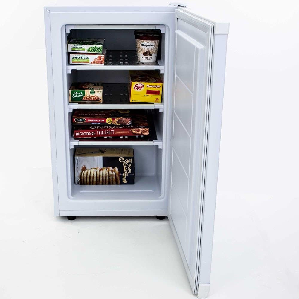 Avanti VF306 Compact Upright Freezer with 3 Metal Shelves, Adjustable Temperature Control, Flush-Back Design Perfect for Homes, Garages, Basements