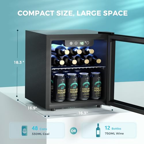 EUHOMY 48 Can Beverage Refrigerator cooler-Mini Fridge Glass Door for Beer Drinks Wines