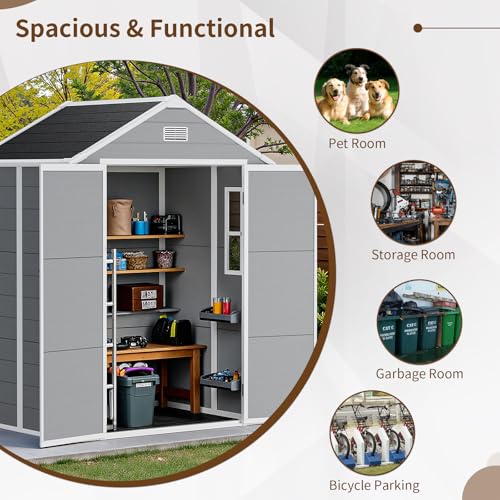 NicBex 6×5 Resin Outdoor Storage Shed with Floor & Window– All-Weather Lockable Small Tool Shed