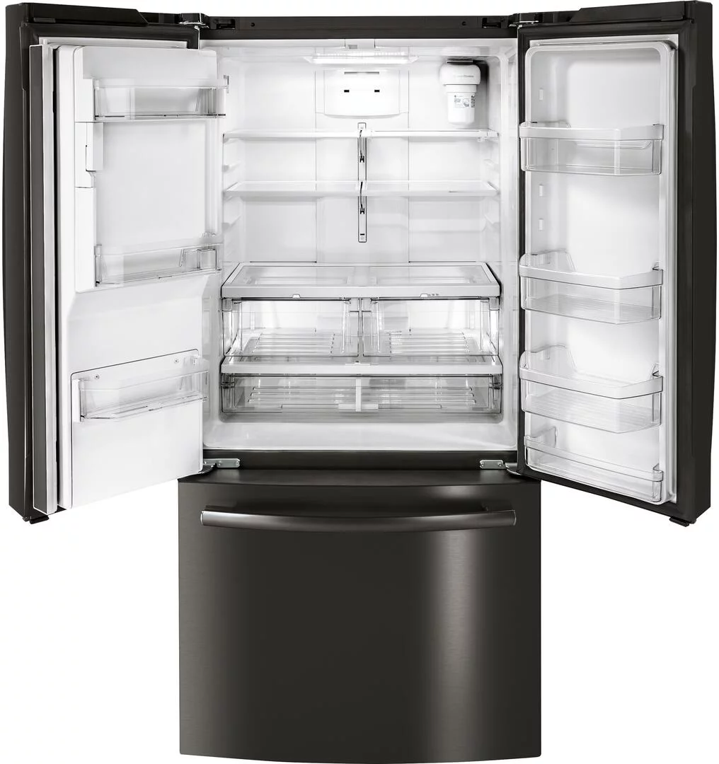 "GE Black Stainless Steel GYE18JBLTS 33"""" Counter Depth French Door Refrigerator with 17.5 cu. ft. Capacity"