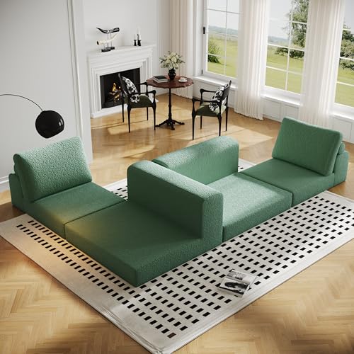 Cloud Modular Sectional Sofa, DIY Combination Modular Couch for Living Room, Unique Knitted Fabric Love Seat Couches with 2 Pillows