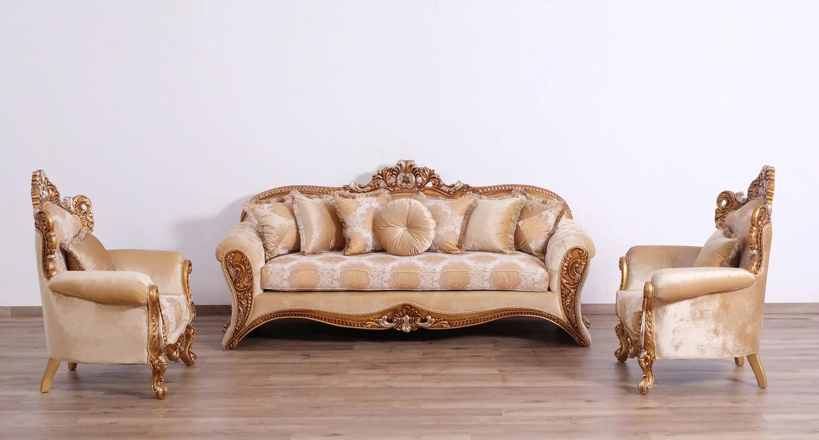 Royal Luxury Gold & Brown EMPERADOR II Sofa Set 3Pcs EUROPEAN FURNITURE Classic