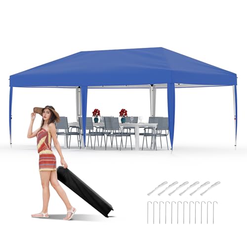 10x20 Pop Up Canopy - Easy Up Camping Tent with One Roller Bag, 3 Adjustable Height, 4 Weight Bags for Deck, Garden, Sports, Beach, Party - White