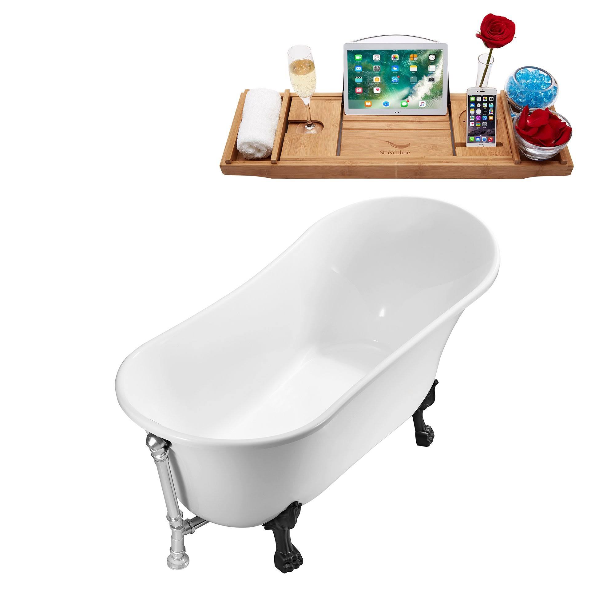 59 inch Streamline N341BL-CH Soaking Clawfoot Tub with External Drain, White