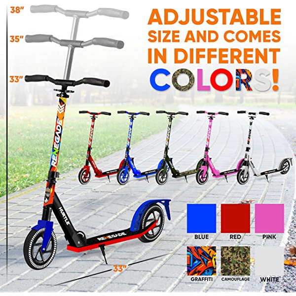 Hurtle Scooter &ndash; Scooter for Teenager &ndash; Kick Scooter &ndash; 2 Wheel Scooter with Adjustable T-Bar Handlebar &ndash