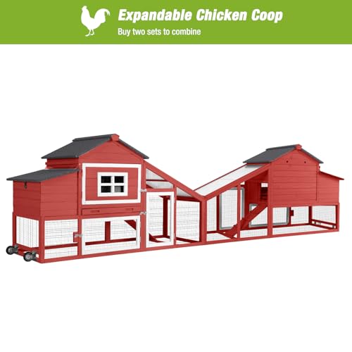 GUTINNEEN Mobile Chicken Coop with Wheels Expandable Chicken Tractor Outdoor Hen House for 2-4 Chickens 67.3" L(Brown)
