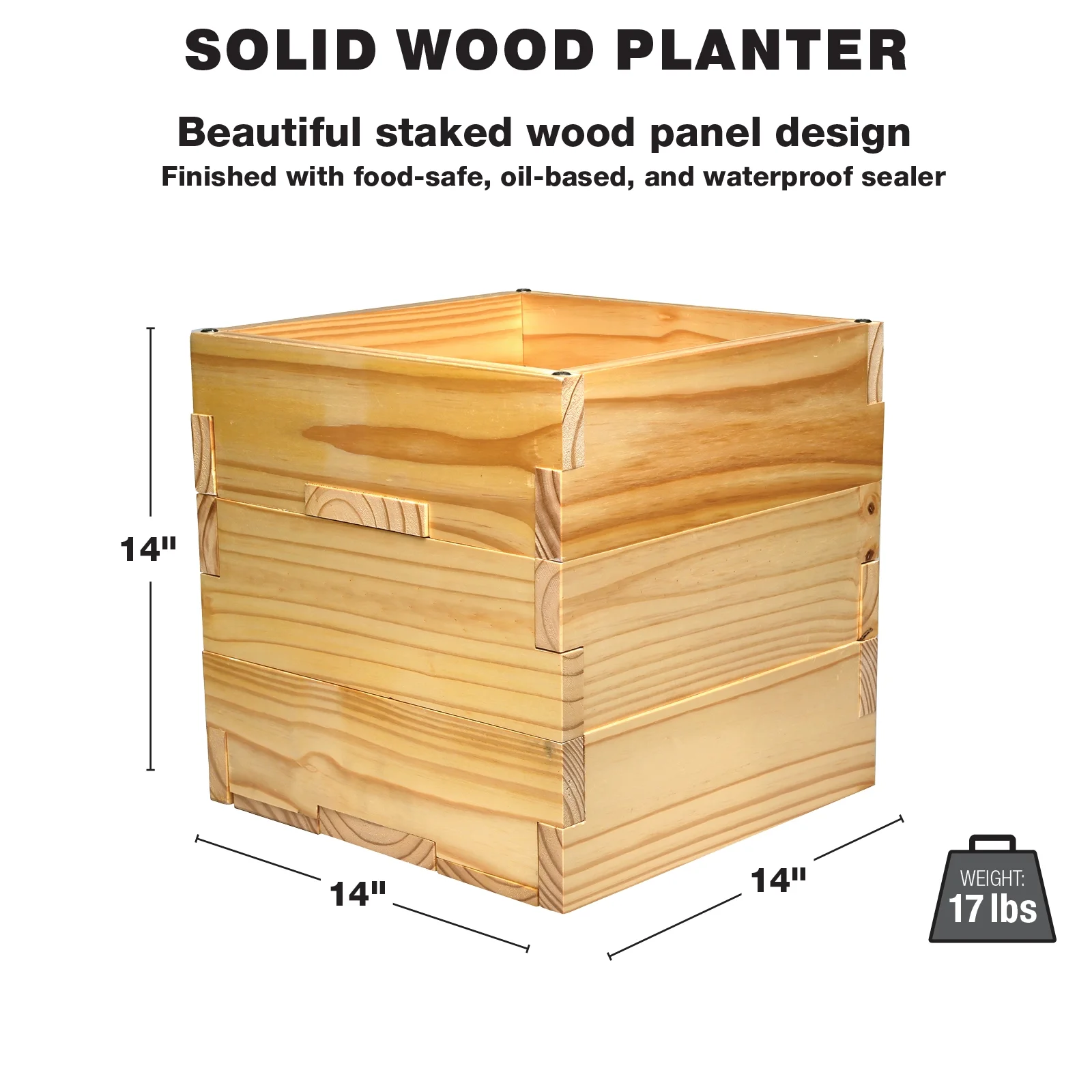 Excello Global Products Wooden Planter Box Set with 10' String Light Pole - 14"x14", Ready to Assemble.
