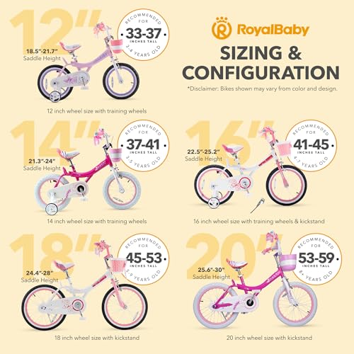 Royalbaby Princess Girls Kids Bike 12 14 16 18 20 Inch Children Bicycle with Basket for Age 3-12 Years