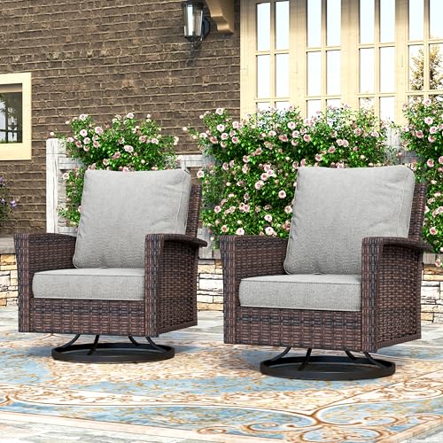 HERA'S HOUSE High Back Patio Furniture Set with Swivel Chairs, Outdoor Wicker Conversation Sets with 5.5" Comfy Cushions, 4 Piece Outside Sofa Sets