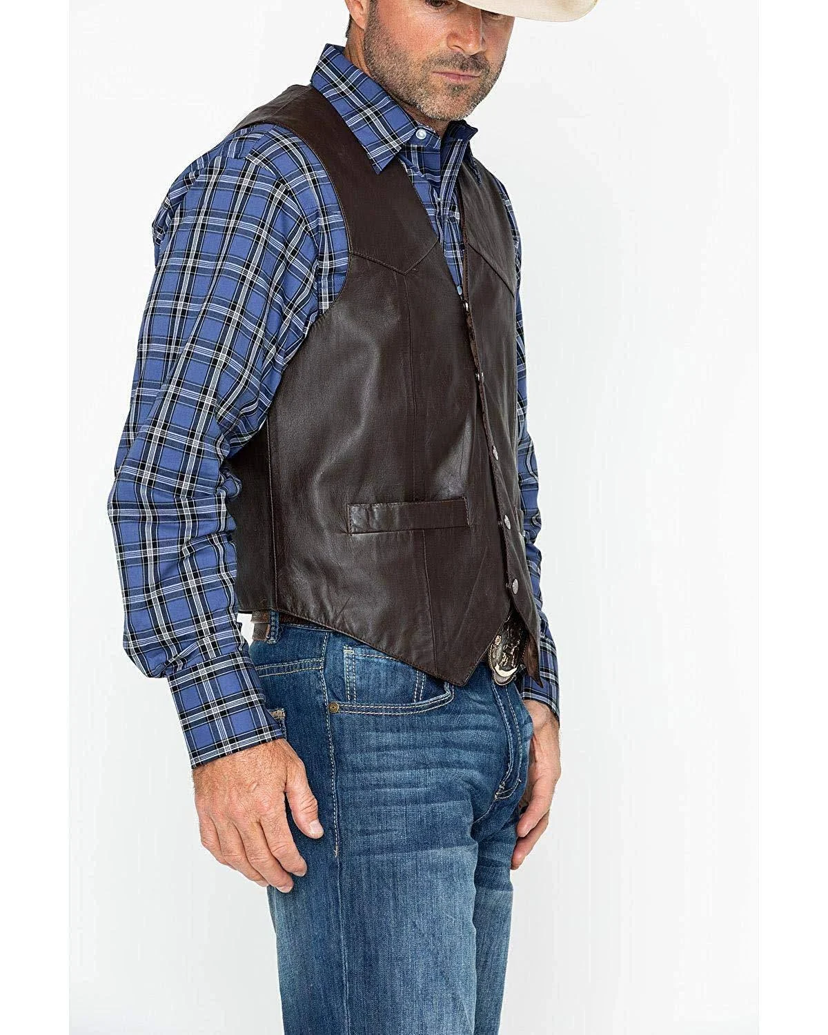 Scully Mens Brown Calf Suede Western Snap Vest