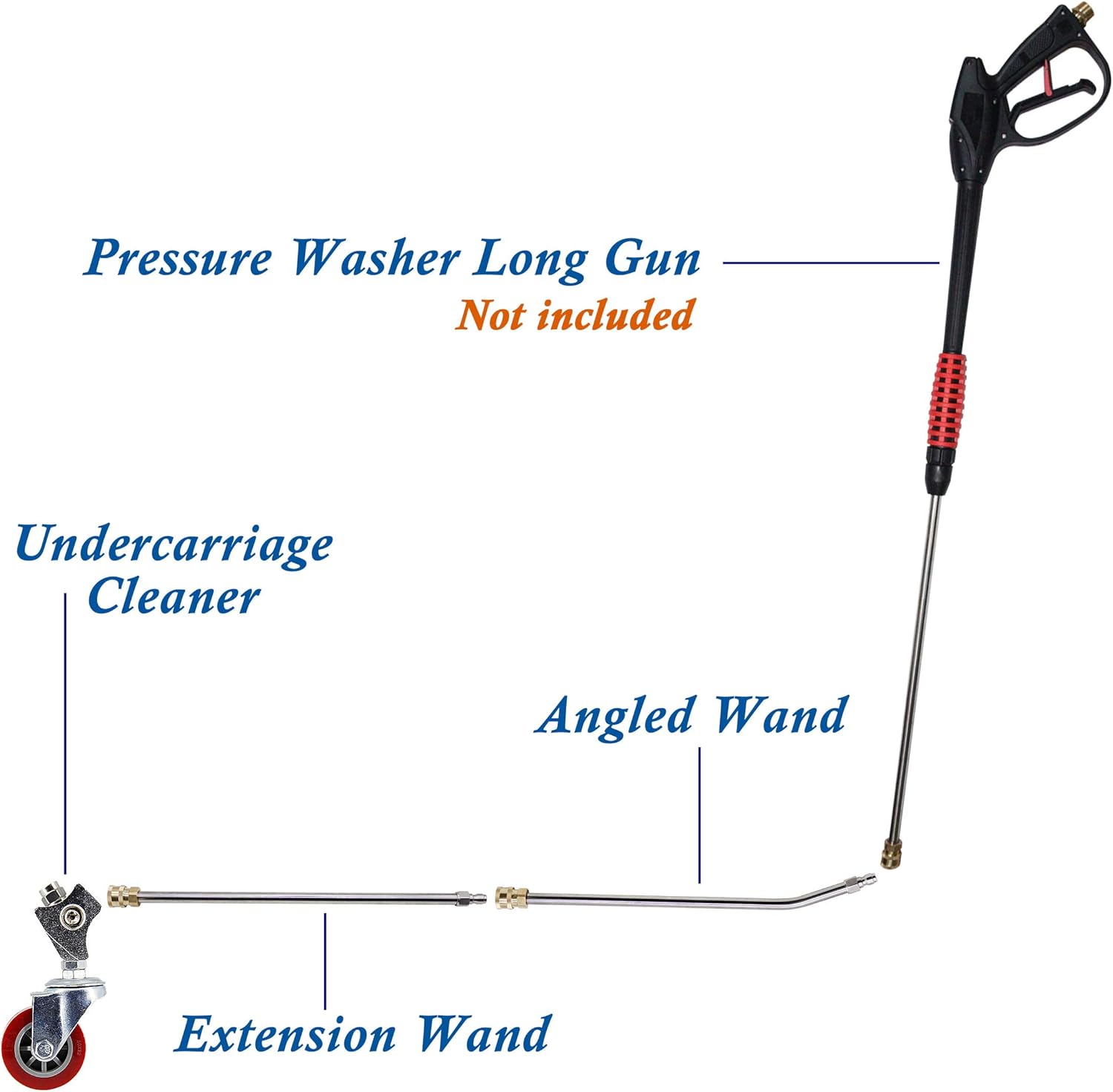 Twinkle Star 16 Inch Pressure Washer Undercarriage Cleaner, Under Car Water Broom with 16" Straight Extension Wand and 16" 45 Degree Curved Wand