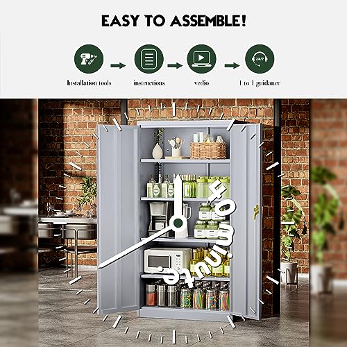 Greenvelly Metal Storage Cabinet, 72" Black Locking Metal Garage Storage Cabinet with Doors and 4 Adjustable Shelves