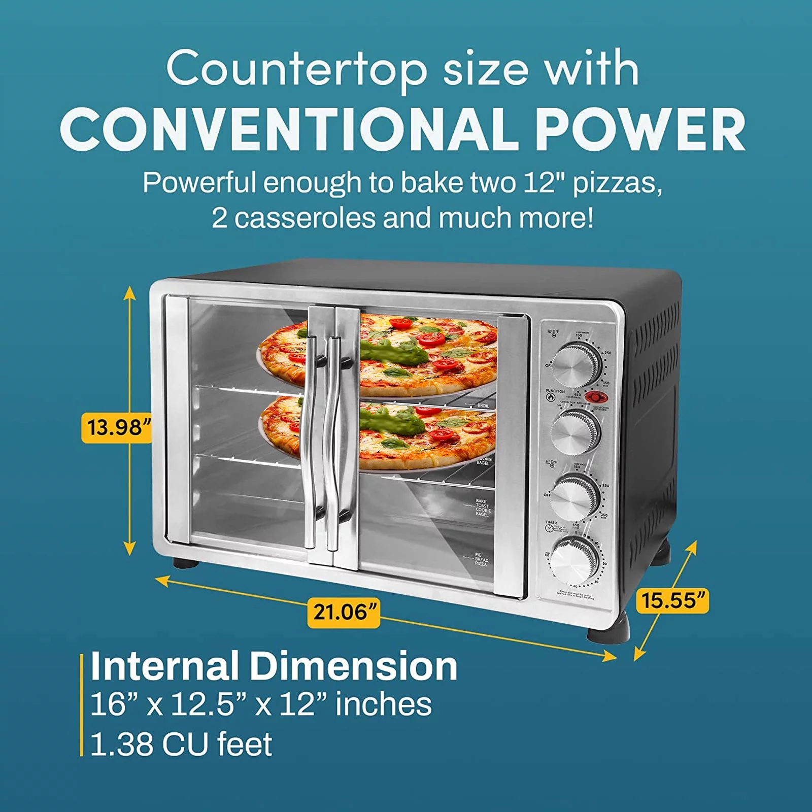 18-Slice Countertop Convection Oven - With 4-Control Knobs - Bake Broil Toast Rotisserie (Stainless Steel)