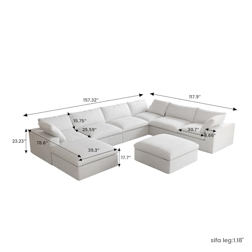 160.6" Cloud Couch Modular Sectional Sofa for Livingroom,Oversized Convertible Sofa with Storage Ottomans,6 Seat Wide Couches