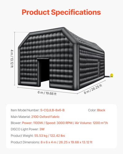 VEVOR Inflatable Nightclub, 26.2 x 19.7 x 13.1 Ft, Blow up Party Tent with Disco Lights & 1100W Blower, Large Inflatable Night Club Tent for Adults