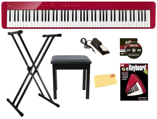Casio Privia PX-S1100 Digital Piano Bundle with CS-68 Furniture Stand, SP-34 Sustain Pedal, Bench, Instructional Book, DVD, Online Piano Lessons