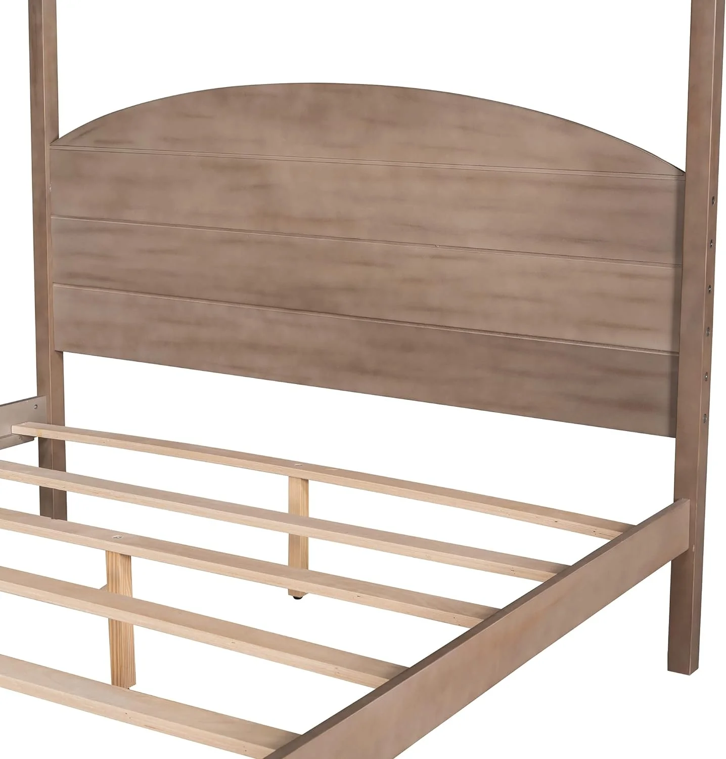 Queen Canopy Bed With Headboard And Slat Support, 4-Post Canopy Bed Queen Size, Wood Queen Platform Bed Frame For Kids Teens Adults
