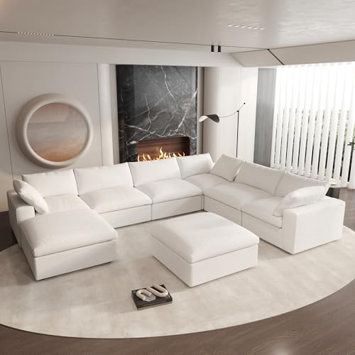 160.6" Cloud Couch Modular Sectional Sofa for Livingroom,Oversized Convertible Sofa with Storage Ottomans,6 Seat Wide Couches