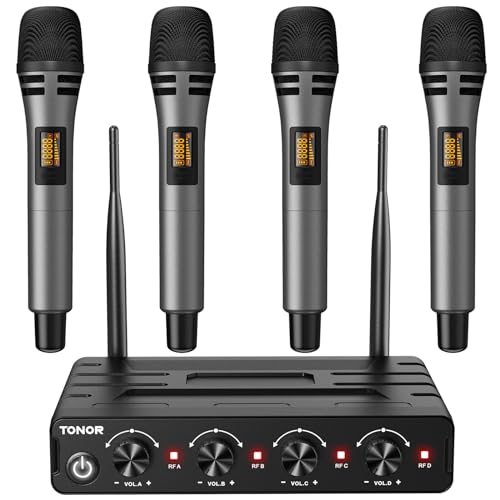 TONOR Wireless Microphones System with 4x10 Channels Cordless Handheld Microfono Inalambrico, 200FT UHF Range